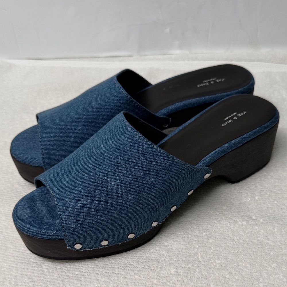 Rag & Bone Mara Blue Denim Platform Clogs Size 39 or US 9 - Picture 1 of 16